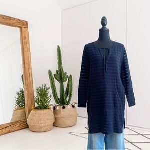 Talbots Long Sleeve Striped Knit Swim Cover Dress